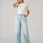 Women's Light Blue Ribcage Wide Leg Fit High Rise Cinch Jeans - Styleshot View