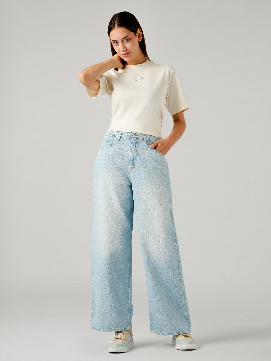Women's Light Blue Ribcage Wide Leg Fit High Rise Cinch Jeans