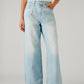 Women's Light Blue Ribcage Wide Leg Fit High Rise Cinch Jeans - Front View
