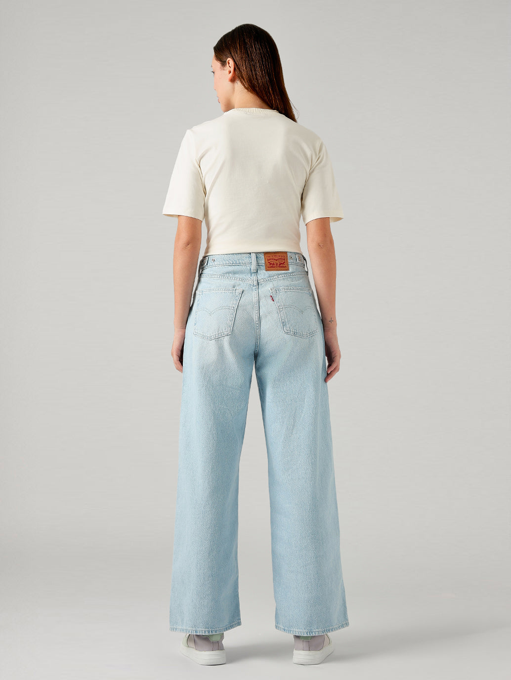 Women's Light Blue Ribcage Wide Leg Fit High Rise Cinch Jeans - Back View