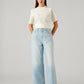 Women's Light Blue Ribcage Wide Leg Fit High Rise Cinch Jeans - Front View
