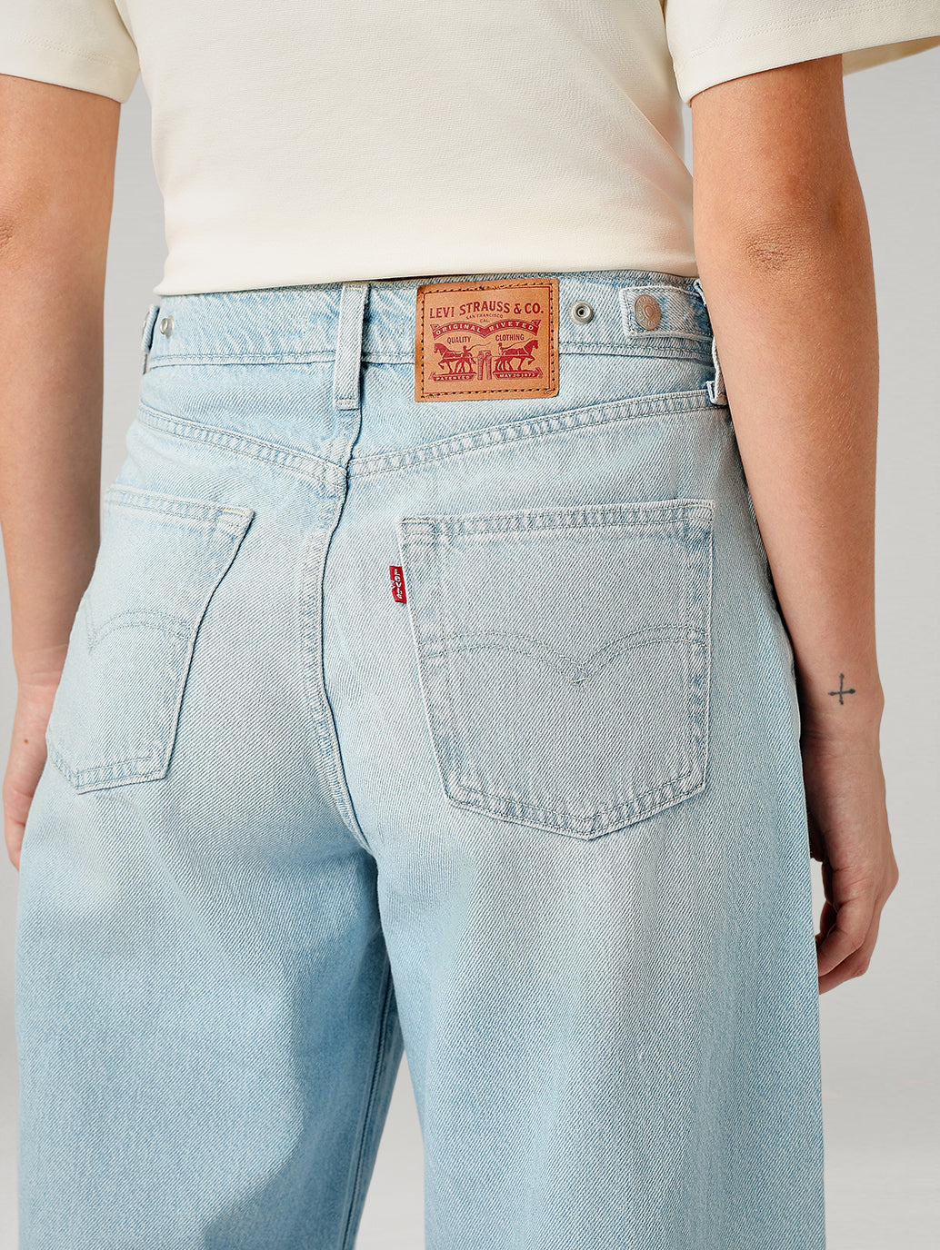 Women's Light Blue Ribcage Wide Leg Fit High Rise Cinch Jeans - 20 View