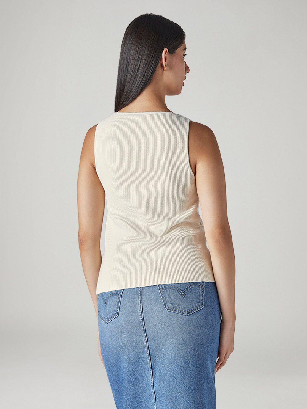 Women's Solid Slim Fit Ribbed Top - Back View