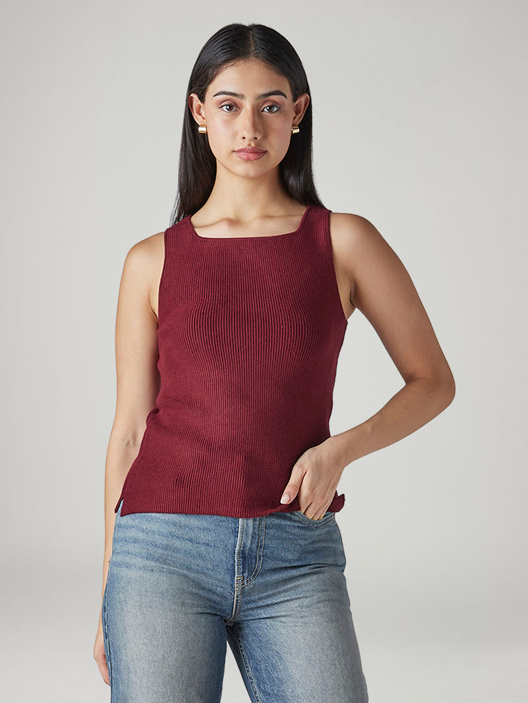 Women's Solid Slim Fit Ribbed T-Shirt