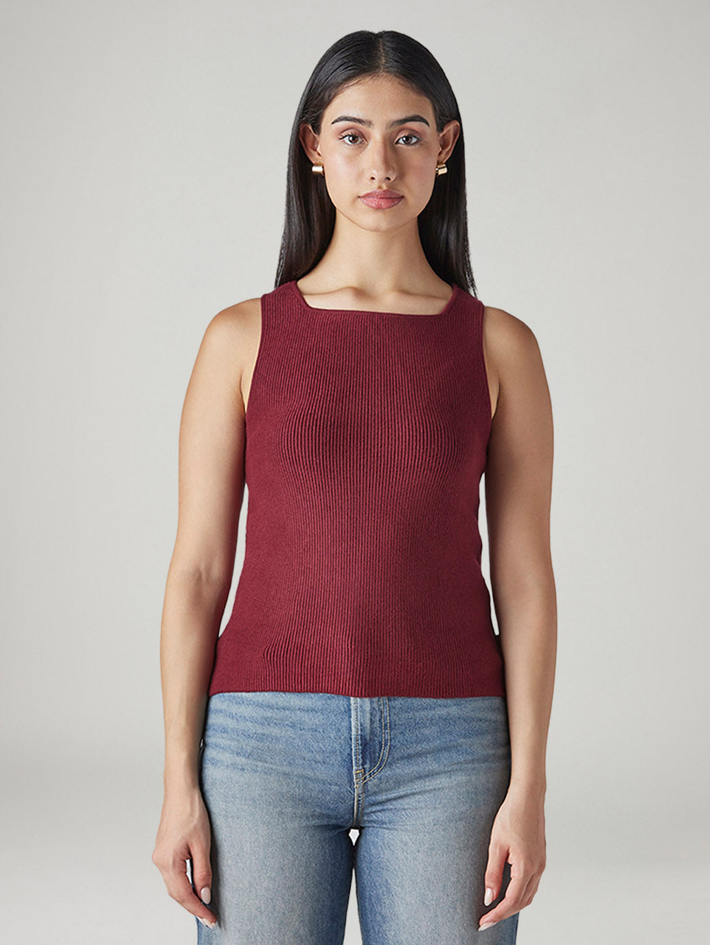 Women's Solid Slim Fit Ribbed T-Shirt - Front View