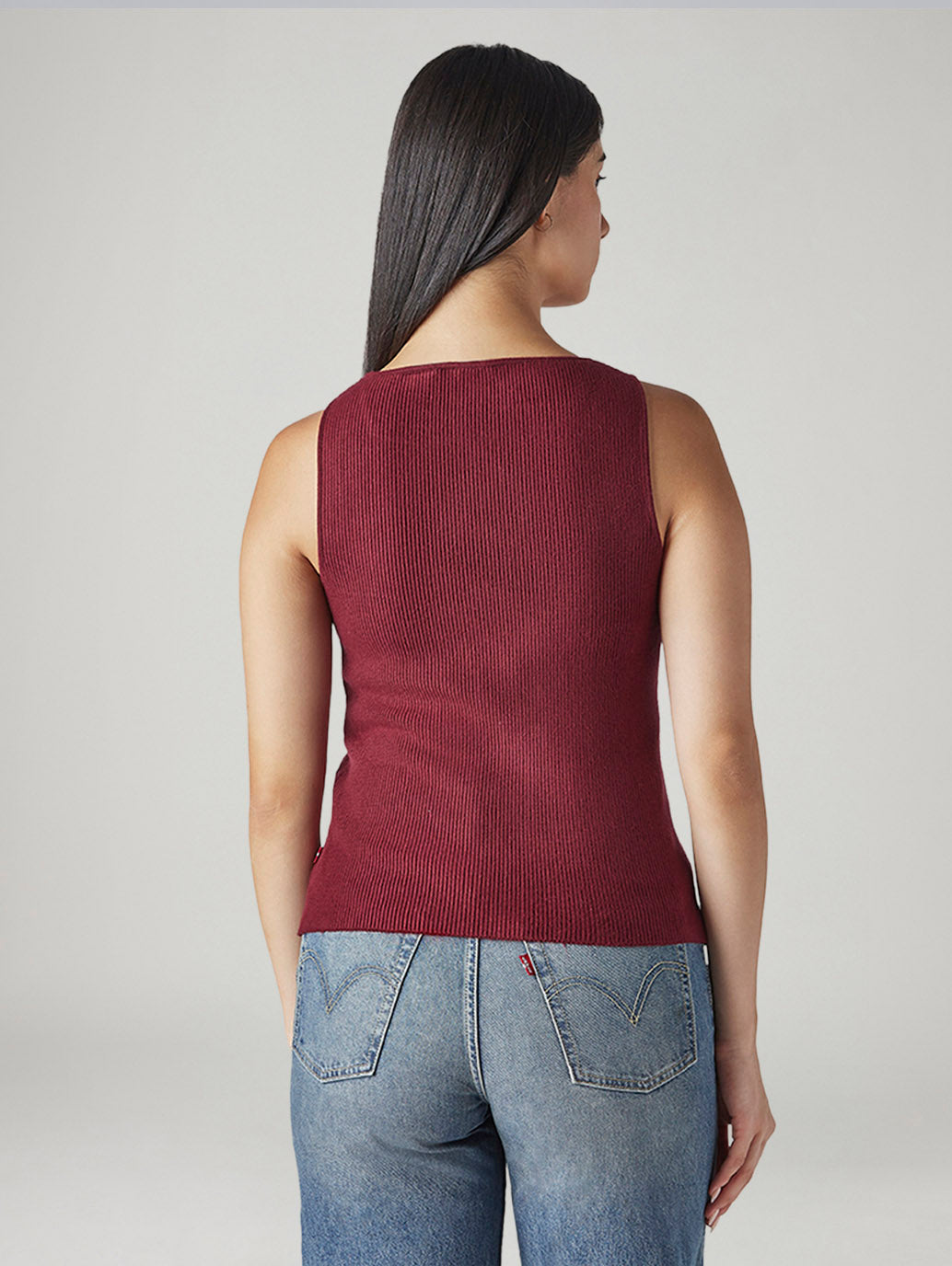 Women's Solid Slim Fit Ribbed T-Shirt - Back View