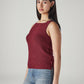 Women's Solid Slim Fit Ribbed T-Shirt - Side View