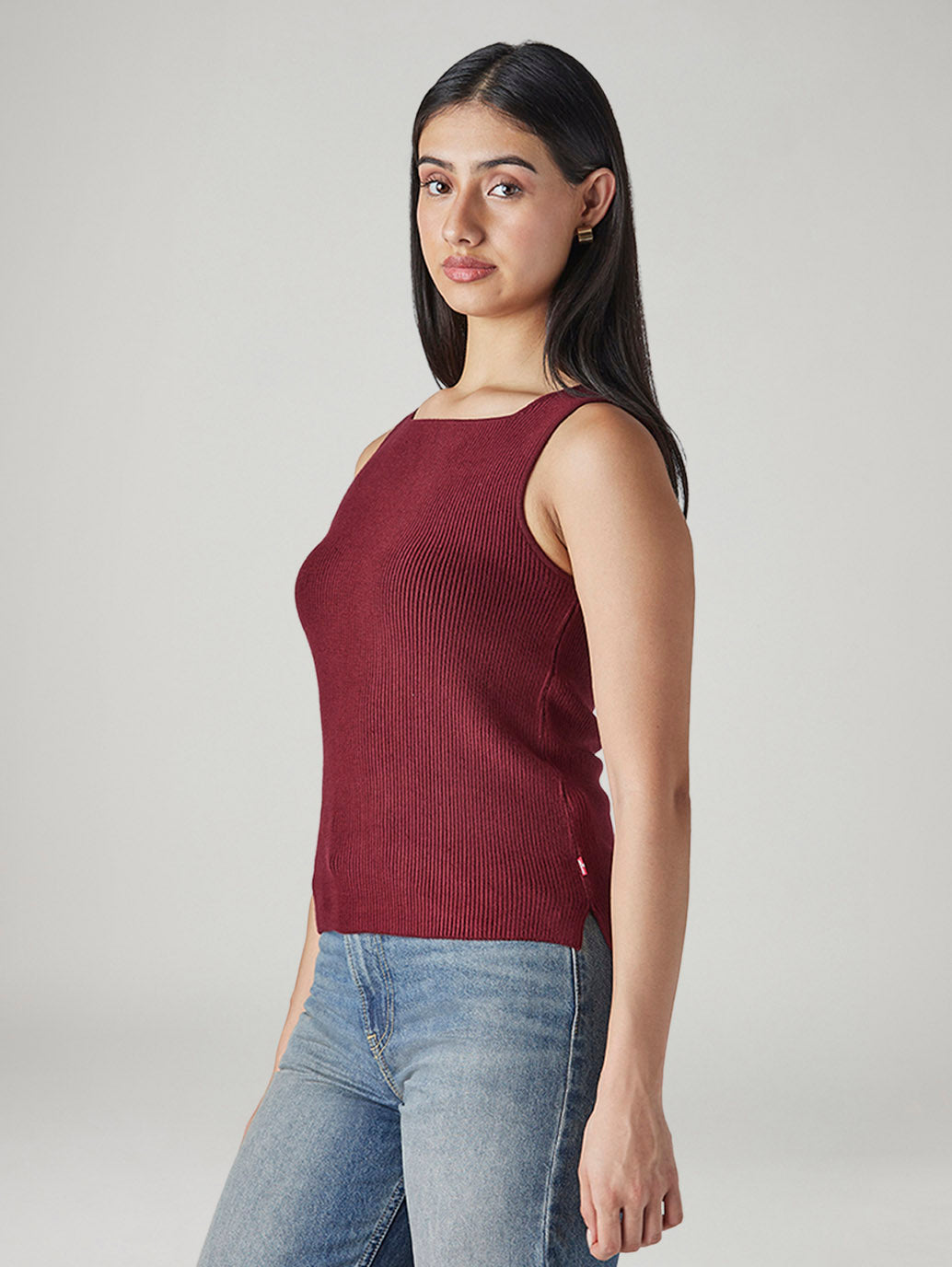 Women's Solid Slim Fit Ribbed T-Shirt - Side View