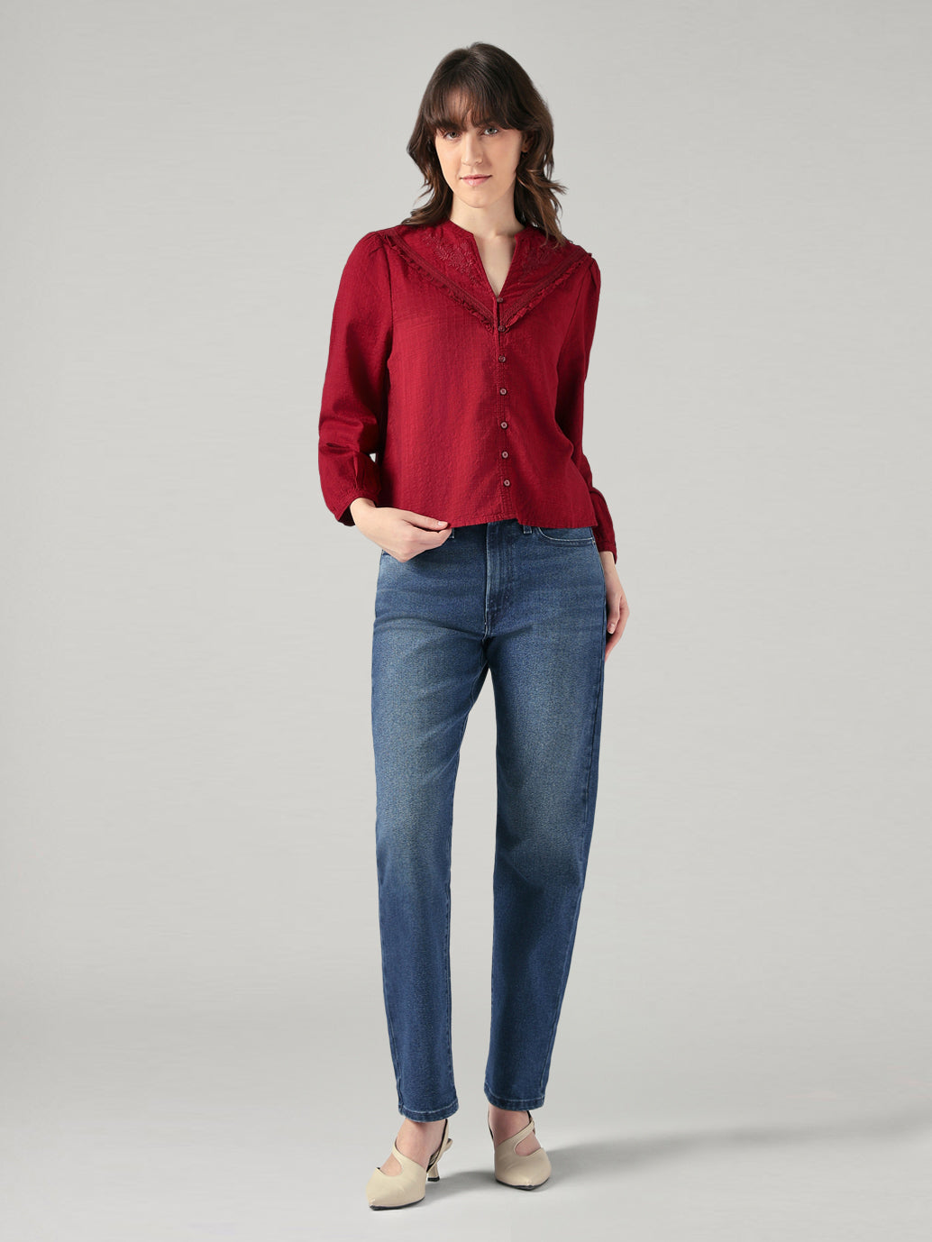 Women's Embroidered Regular Fit Top - Full View