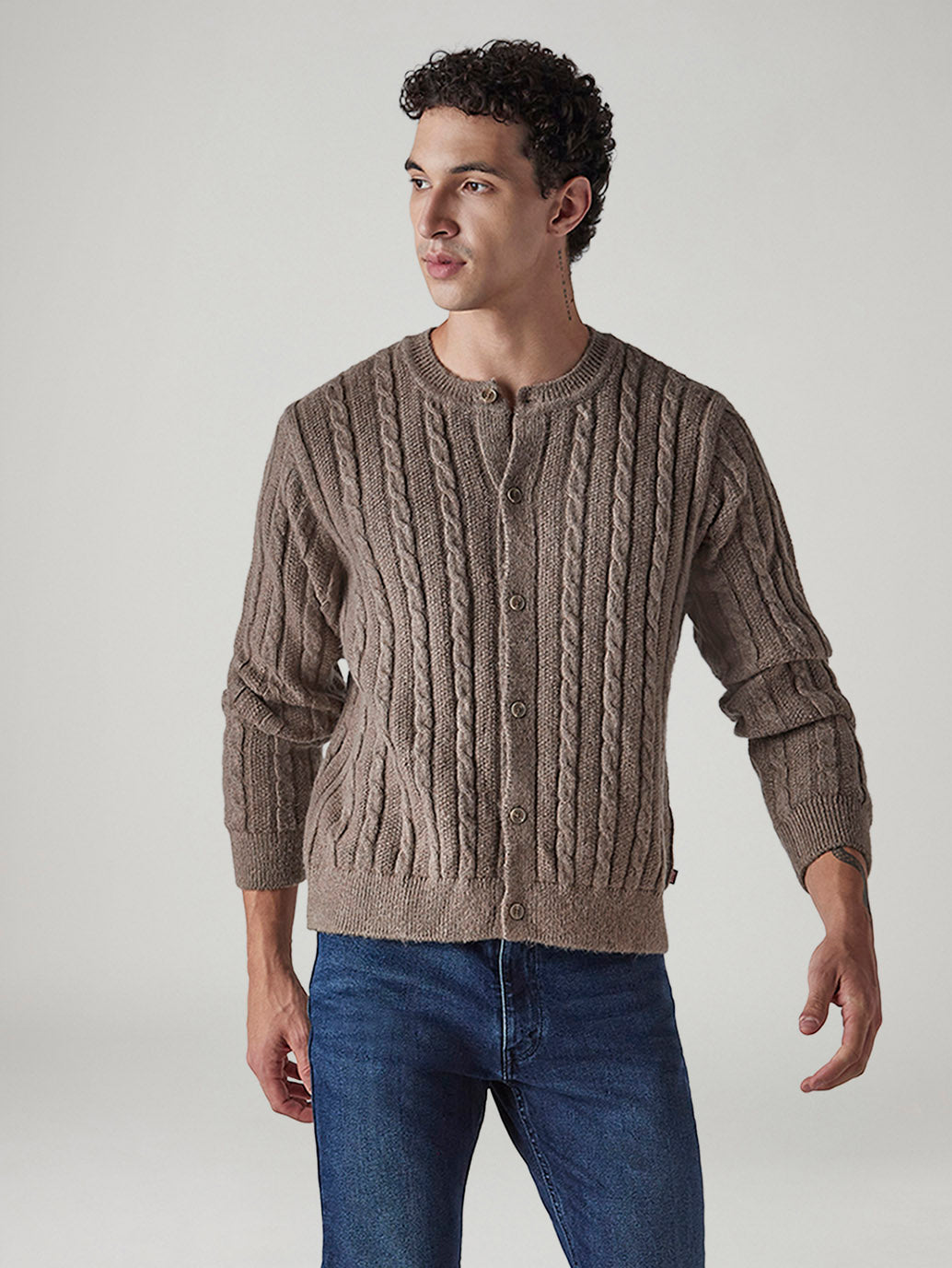 Men's Solid Regular Fit Cable Knit Sweater