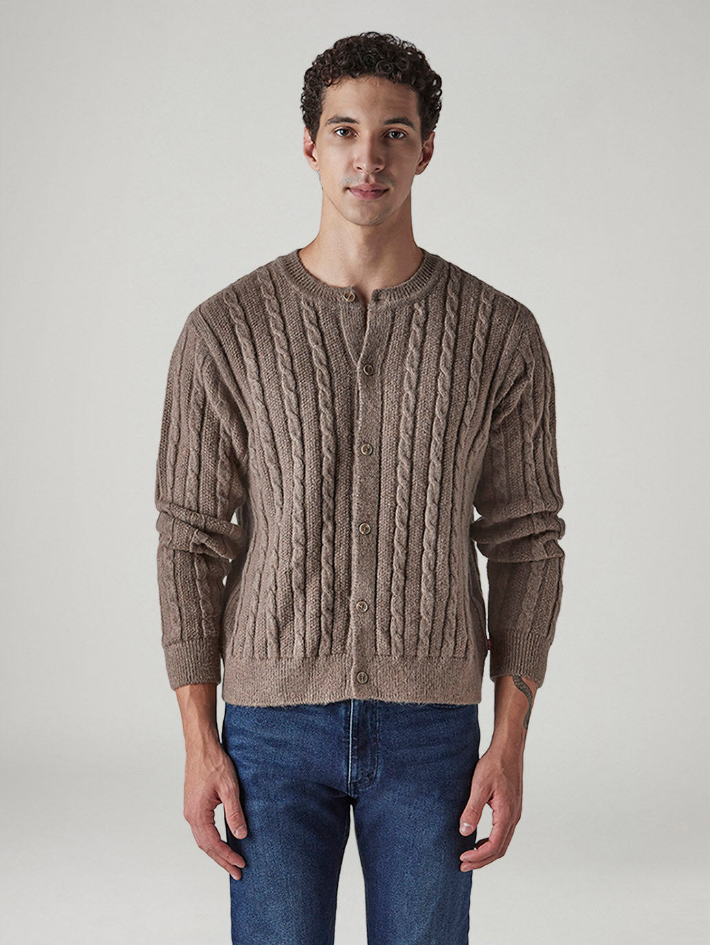 Men's Solid Regular Fit Cable Knit Sweater - Front View