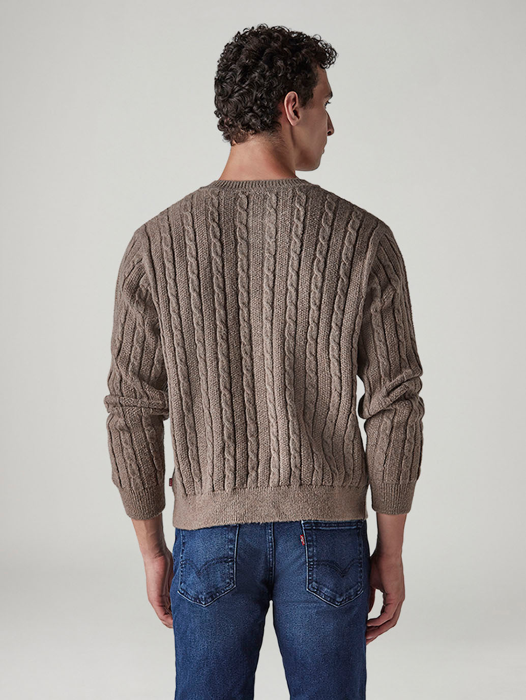 Men's Solid Regular Fit Cable Knit Sweater - Back View