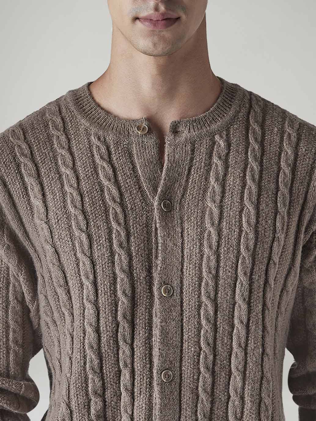 Men's Solid Regular Fit Cable Knit Sweater - 20 View