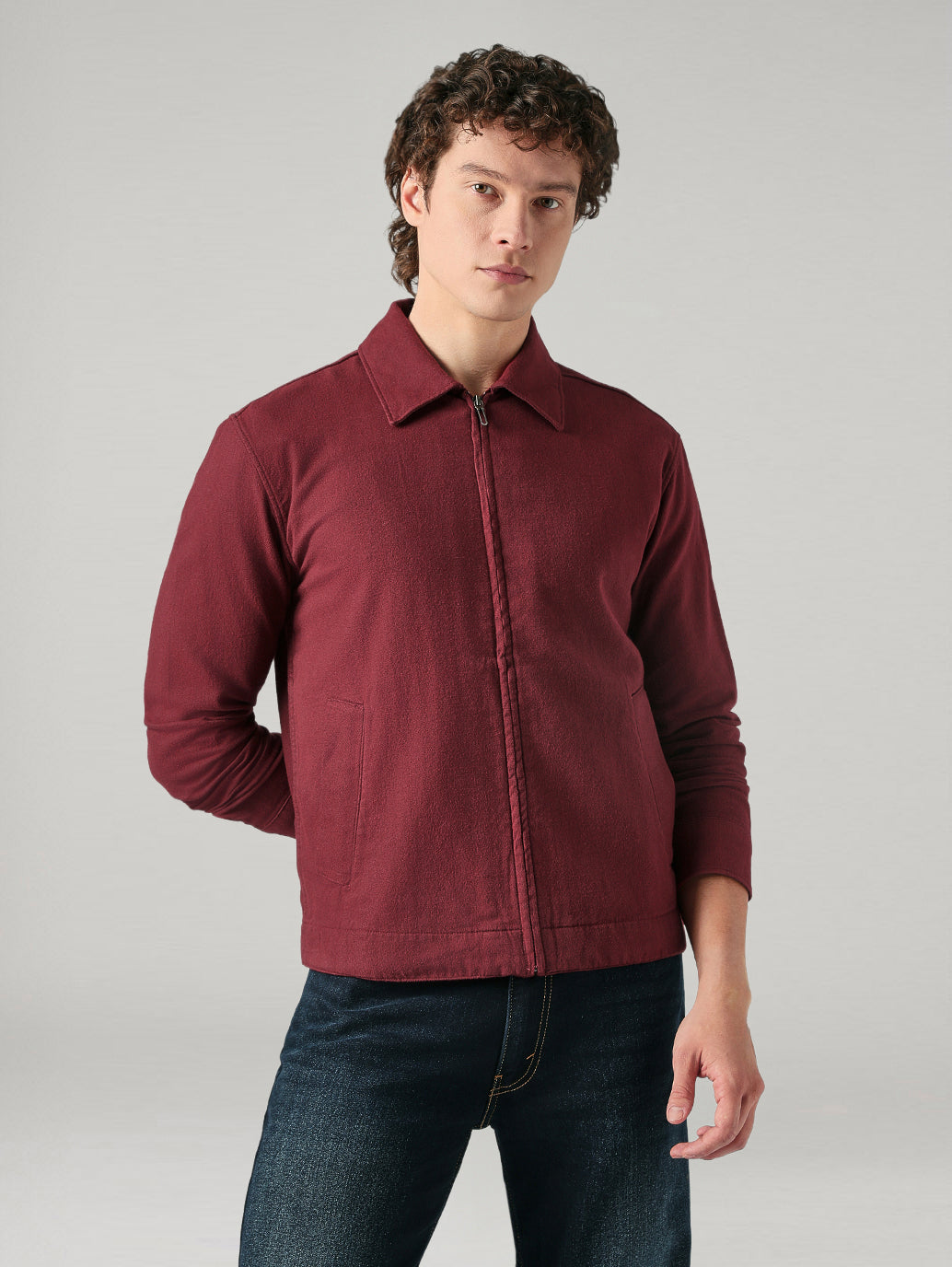 Men's Redloop Solid Slim Fit Flannel Shacket - Front View