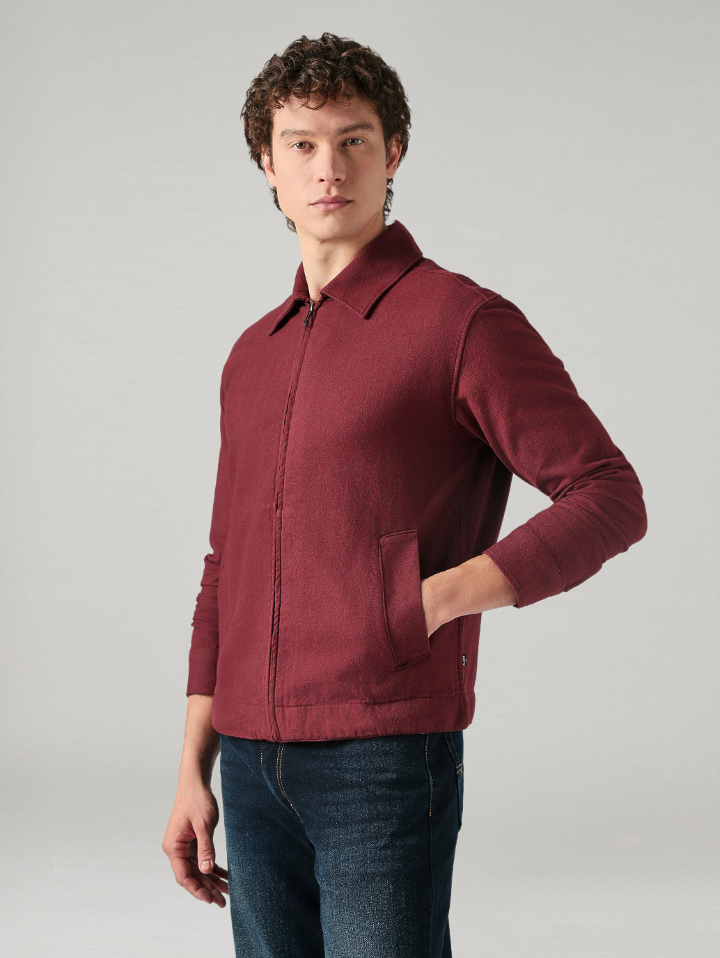 Men's Redloop Solid Slim Fit Flannel Shacket - Side View