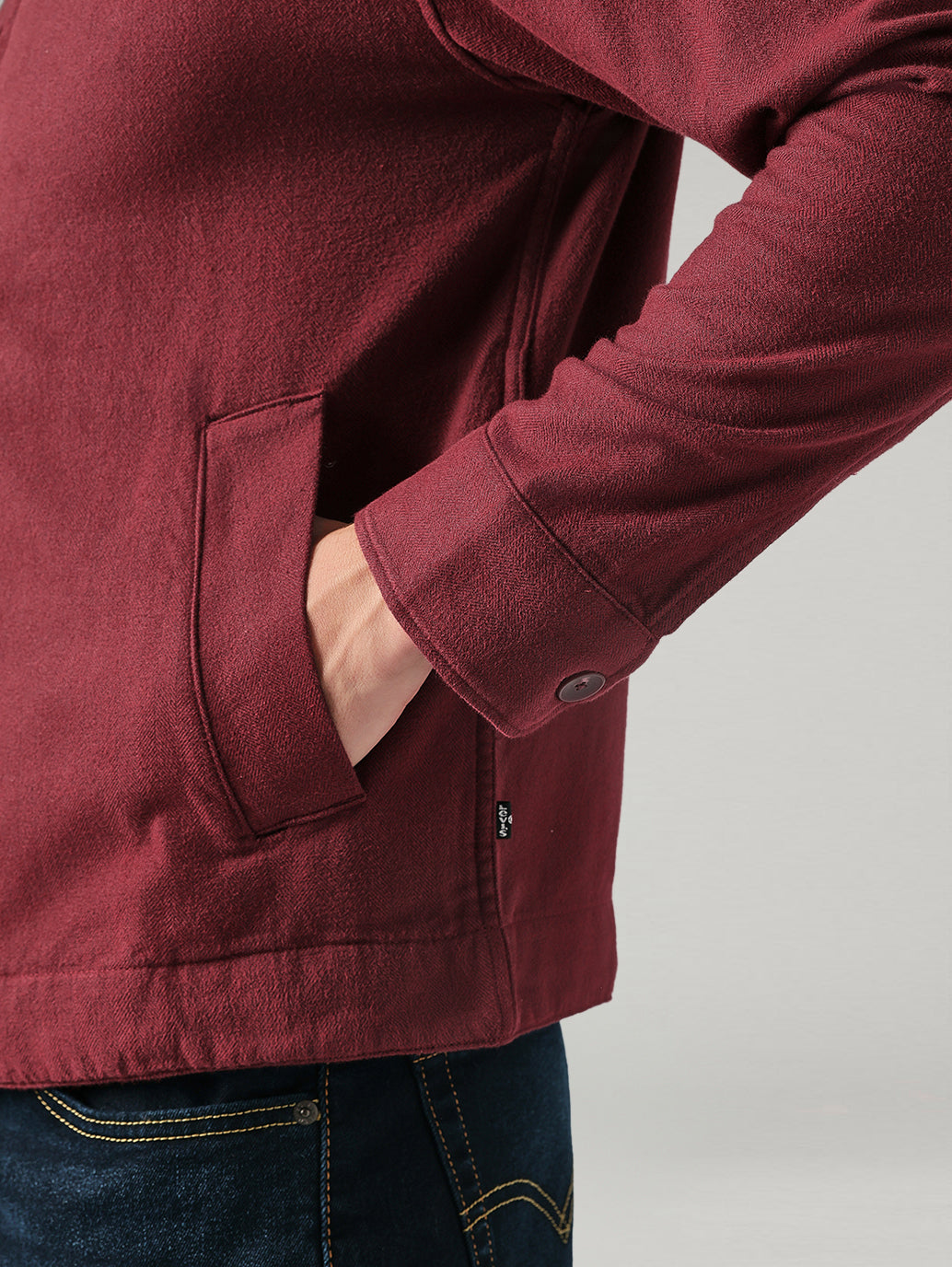 Men's Redloop Solid Slim Fit Flannel Shacket - Detail View