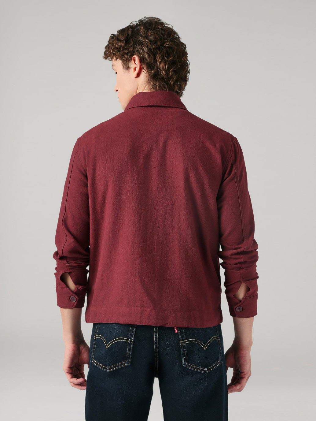 Men's Redloop Solid Slim Fit Flannel Shacket - Back View