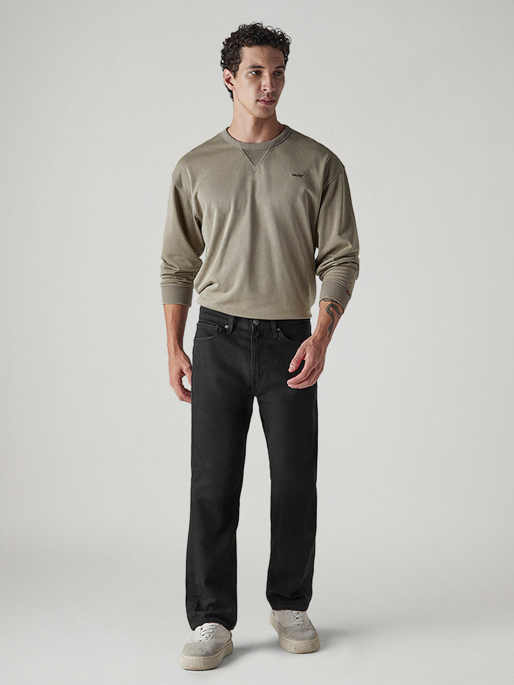 Men's 505 Black Straight Fit Mid Rise Jeans - Front View