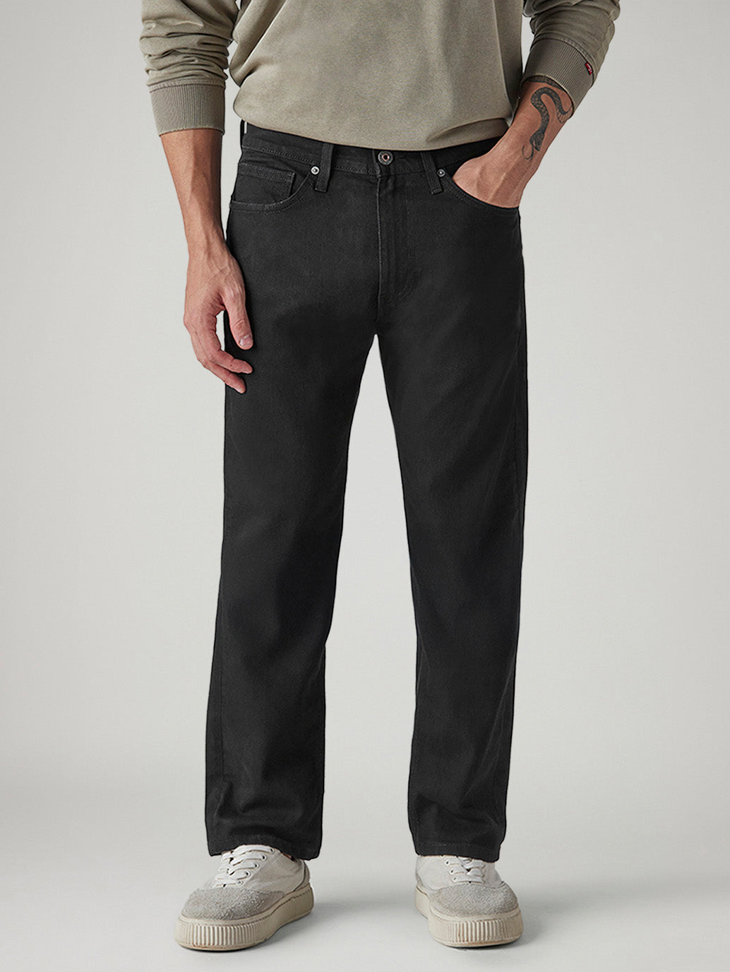 Men's 505 Black Straight Fit Mid Rise Jeans - Front View
