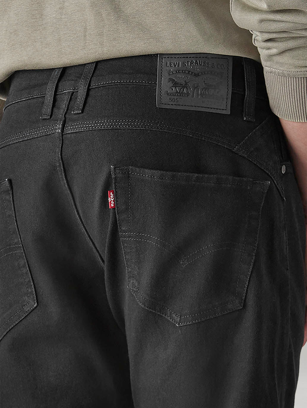 Men's 505 Black Straight Fit Mid Rise Jeans - Detail View