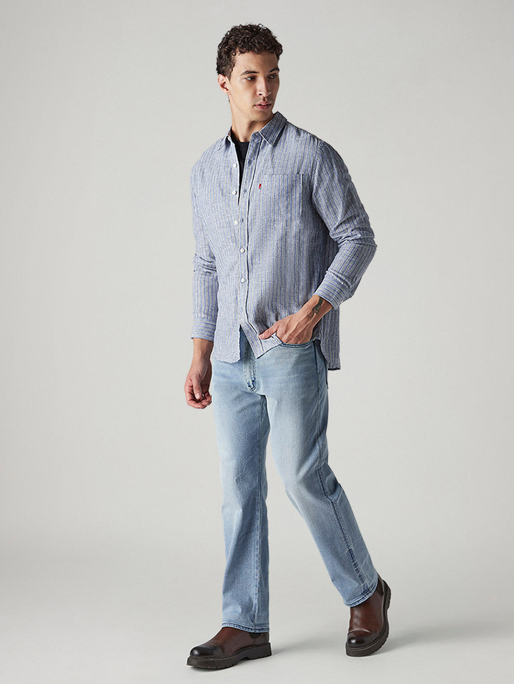 Men's 555 Light Indigo Relaxed Straight Fit Mid Rise Jeans