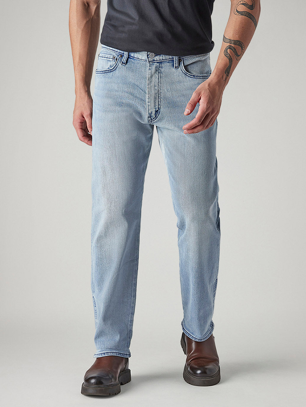 Men's 555 Light Indigo Relaxed Straight Fit Mid Rise Jeans - Front View