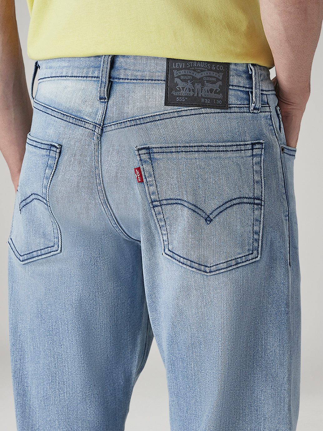 Men's 555 Light Indigo Relaxed Straight Fit Mid Rise Jeans - Detail View