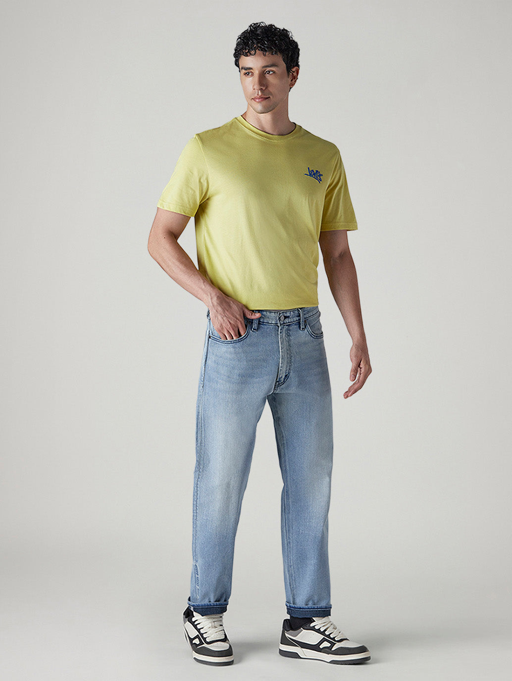 Men's 555 Light Indigo Relaxed Straight Fit Mid Rise Jeans - Side View