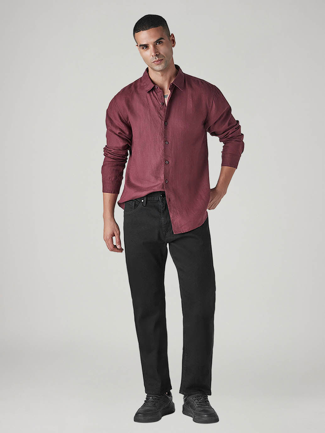 Men's 505 Black Straight Fit Mid Rise Redloop Jeans