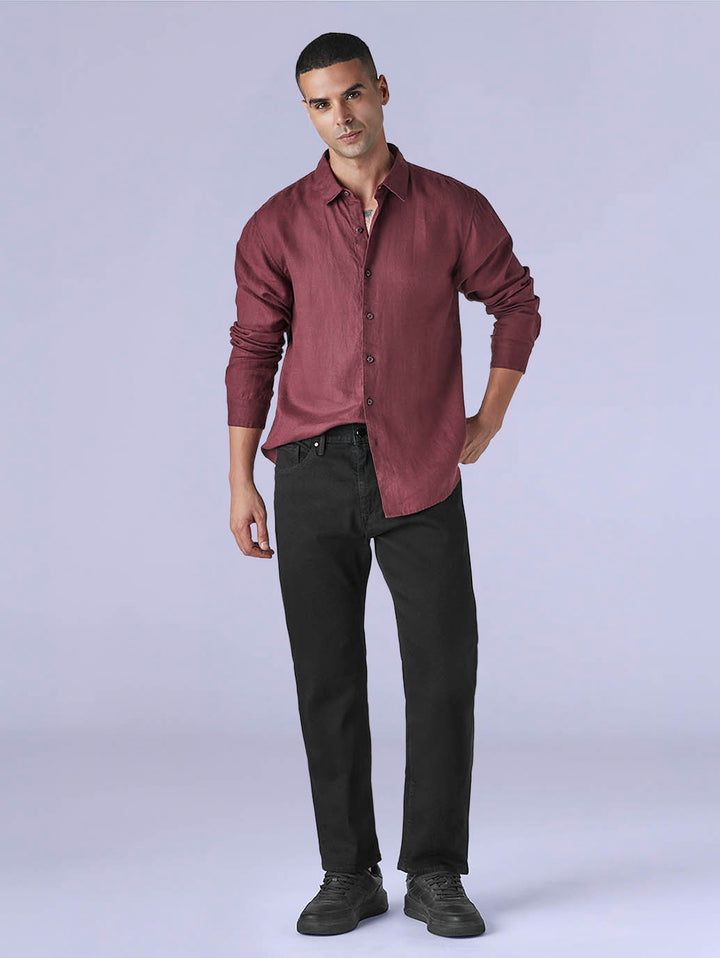 Men's 505 Black Straight Fit Mid Rise Redloop Jeans