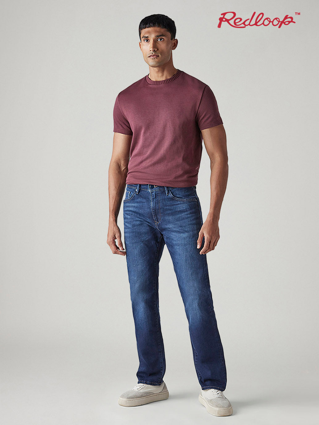 Men's 505 Blue Straight Fit Mid Rise Redloop Jeans