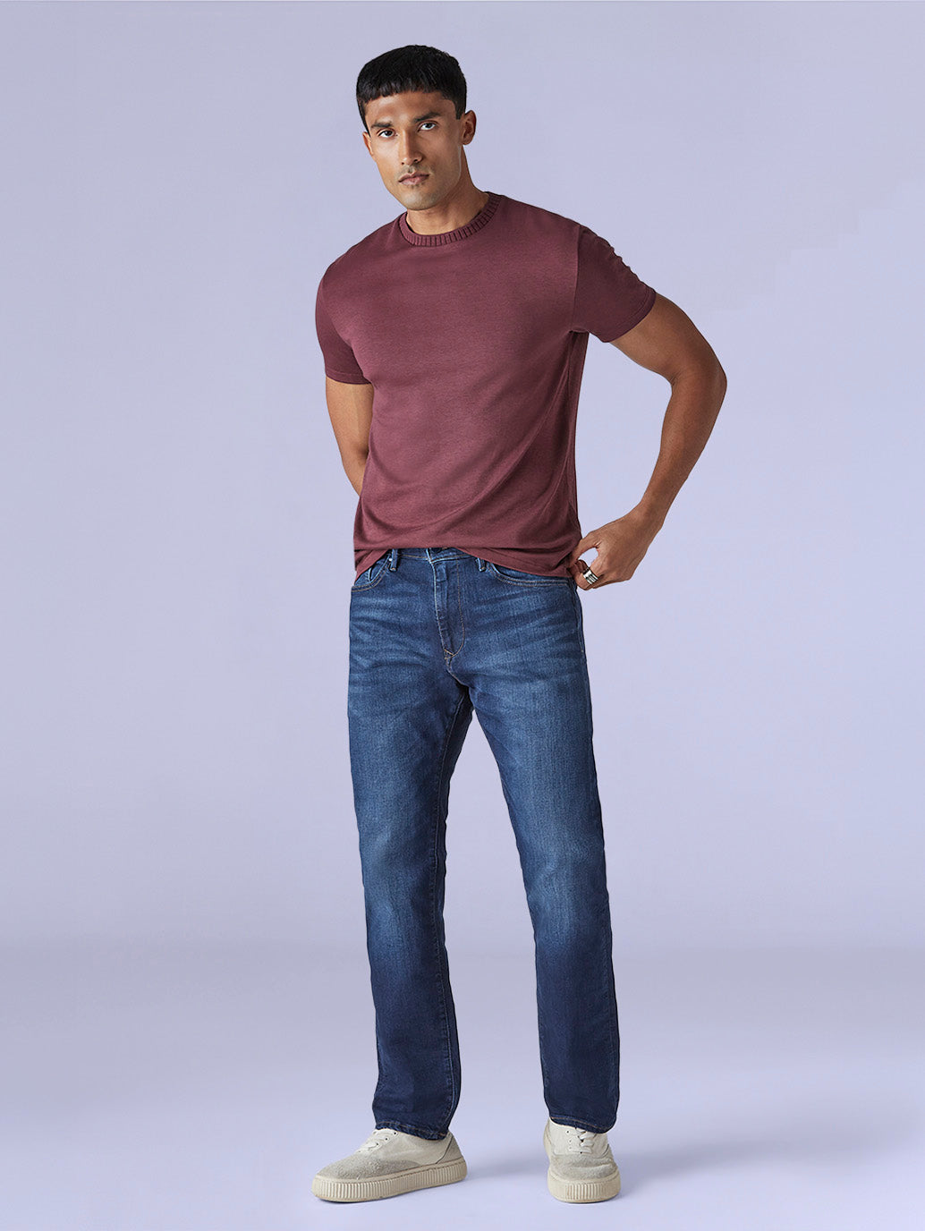 Men's 505 Blue Straight Fit Mid Rise Redloop Jeans - Front View