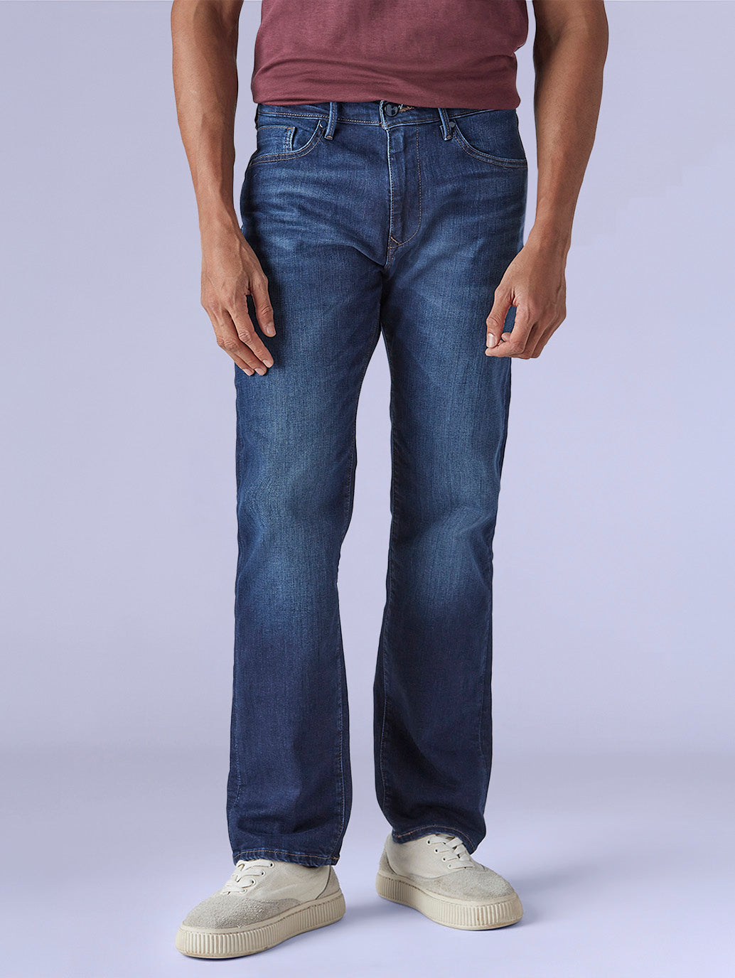 Men's 505 Blue Straight Fit Mid Rise Redloop Jeans - Front View