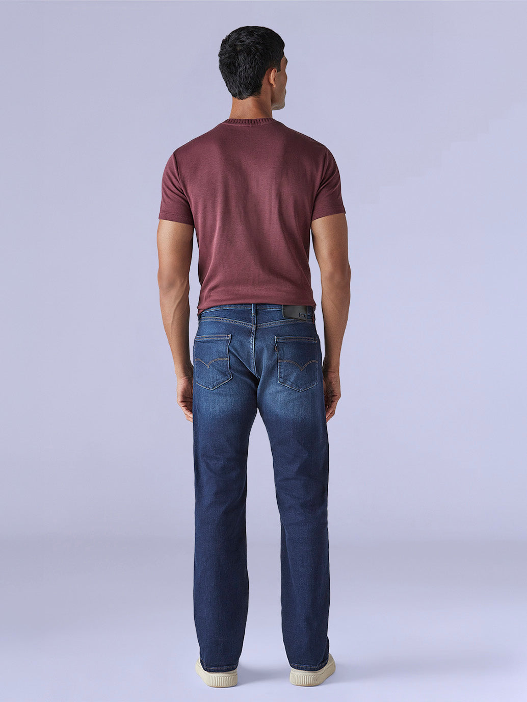 Men's 505 Blue Straight Fit Mid Rise Redloop Jeans - Back View