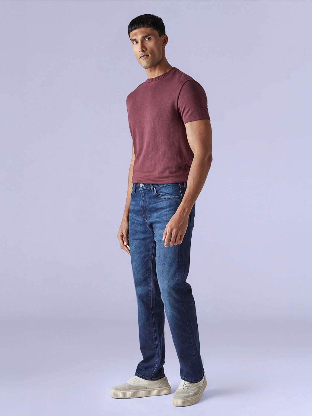 Men's 505 Blue Straight Fit Mid Rise Redloop Jeans - Side View