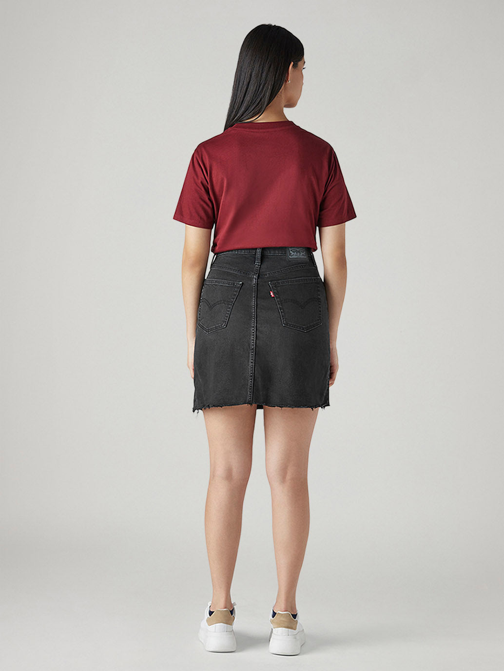 Women's Black Regular Fit Mid Rise Denim Skirt - Back View