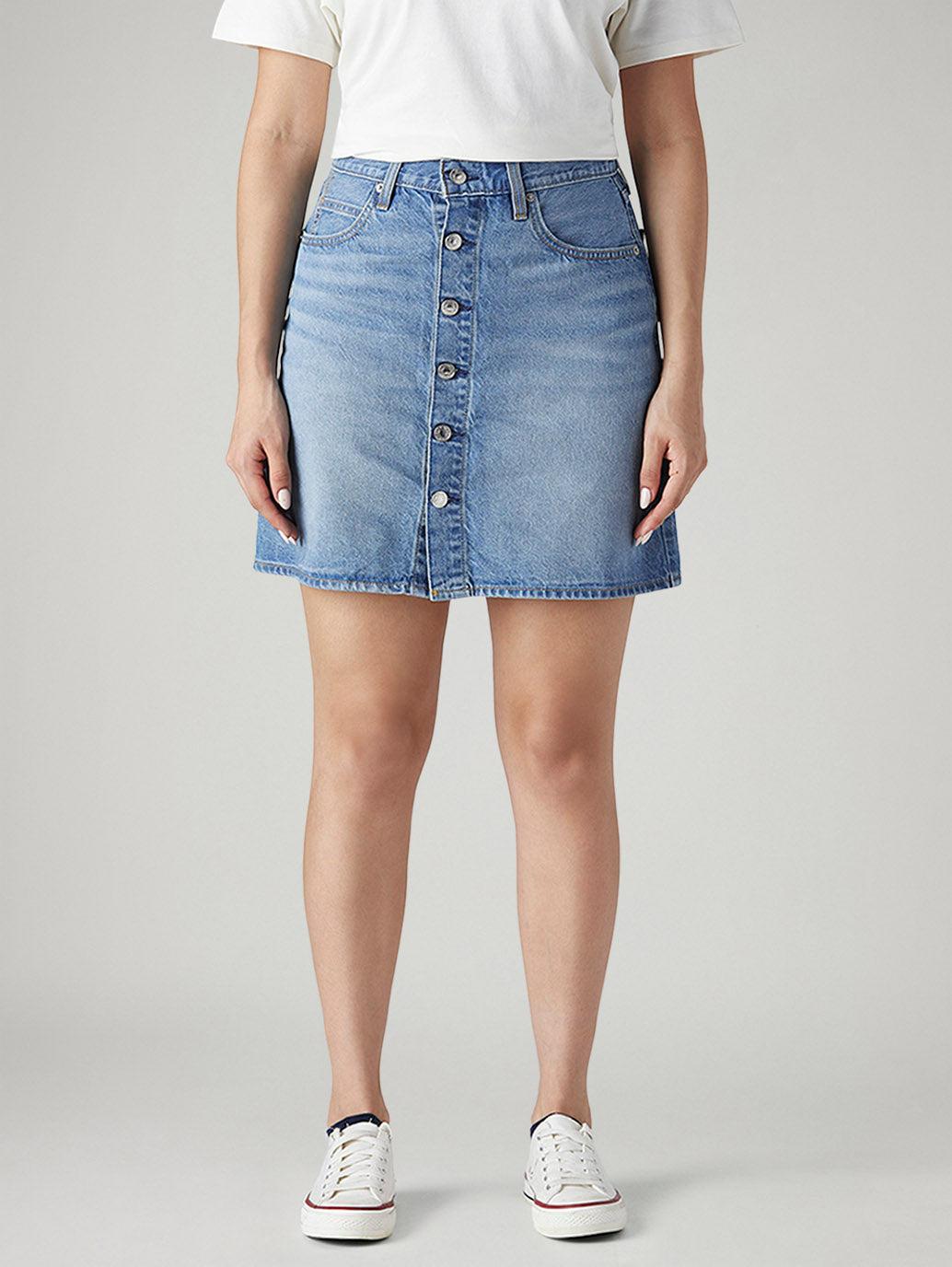 Women's Blue Regular Fit Mid Rise Denim Skirt - Front View