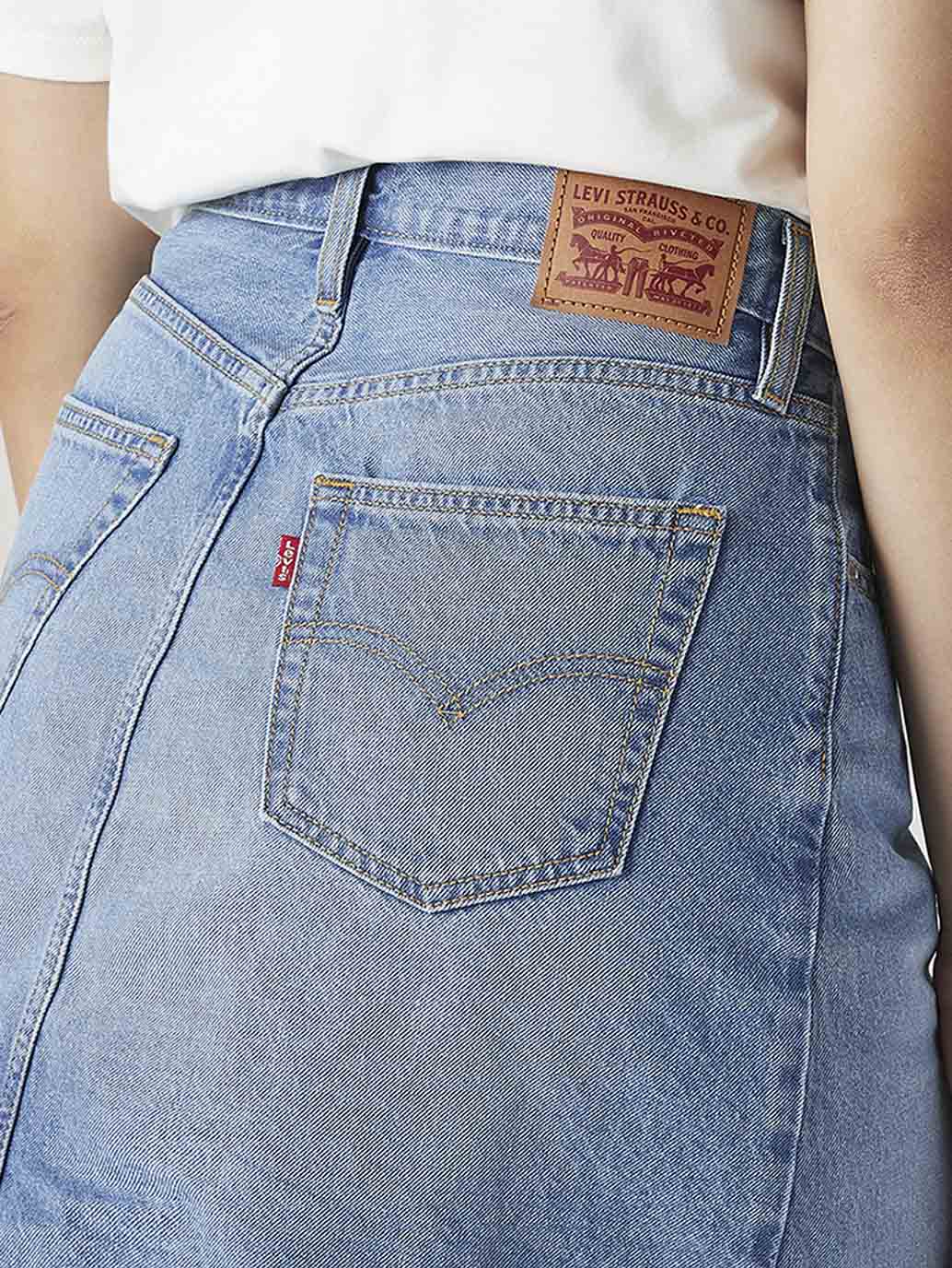 Women's Blue Regular Fit Mid Rise Denim Skirt - Detail View