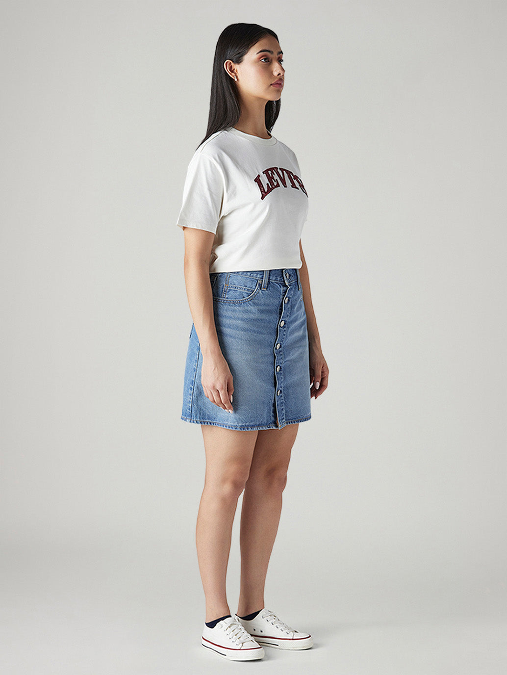 Women's Blue Regular Fit Mid Rise Denim Skirt - Side View