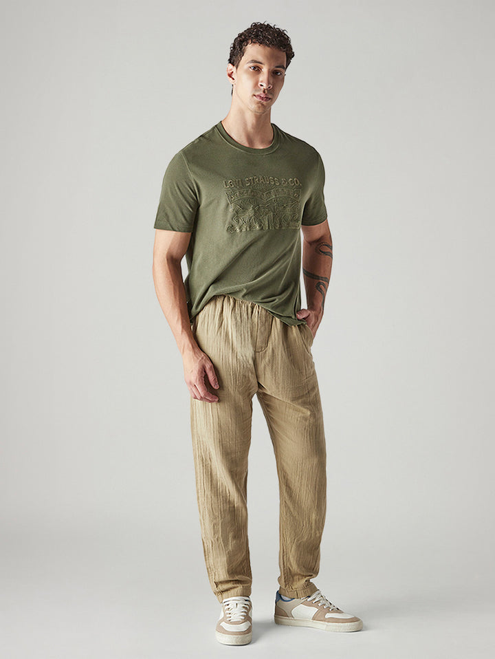 Men's Khaki Tapered Fit Mid Rise Pull On Chinos