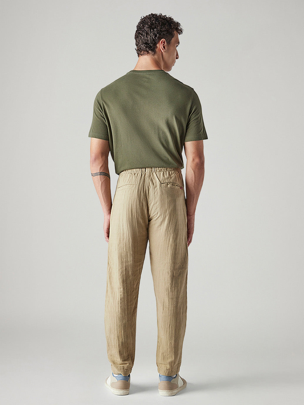 Men's Khaki Tapered Fit Mid Rise Pull On Chinos - Back View
