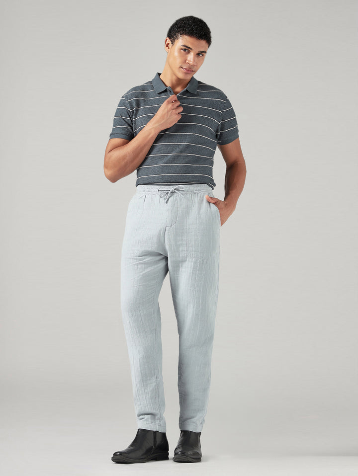 Men's Blue Tapered Fit Mid Rise Pull On Chinos