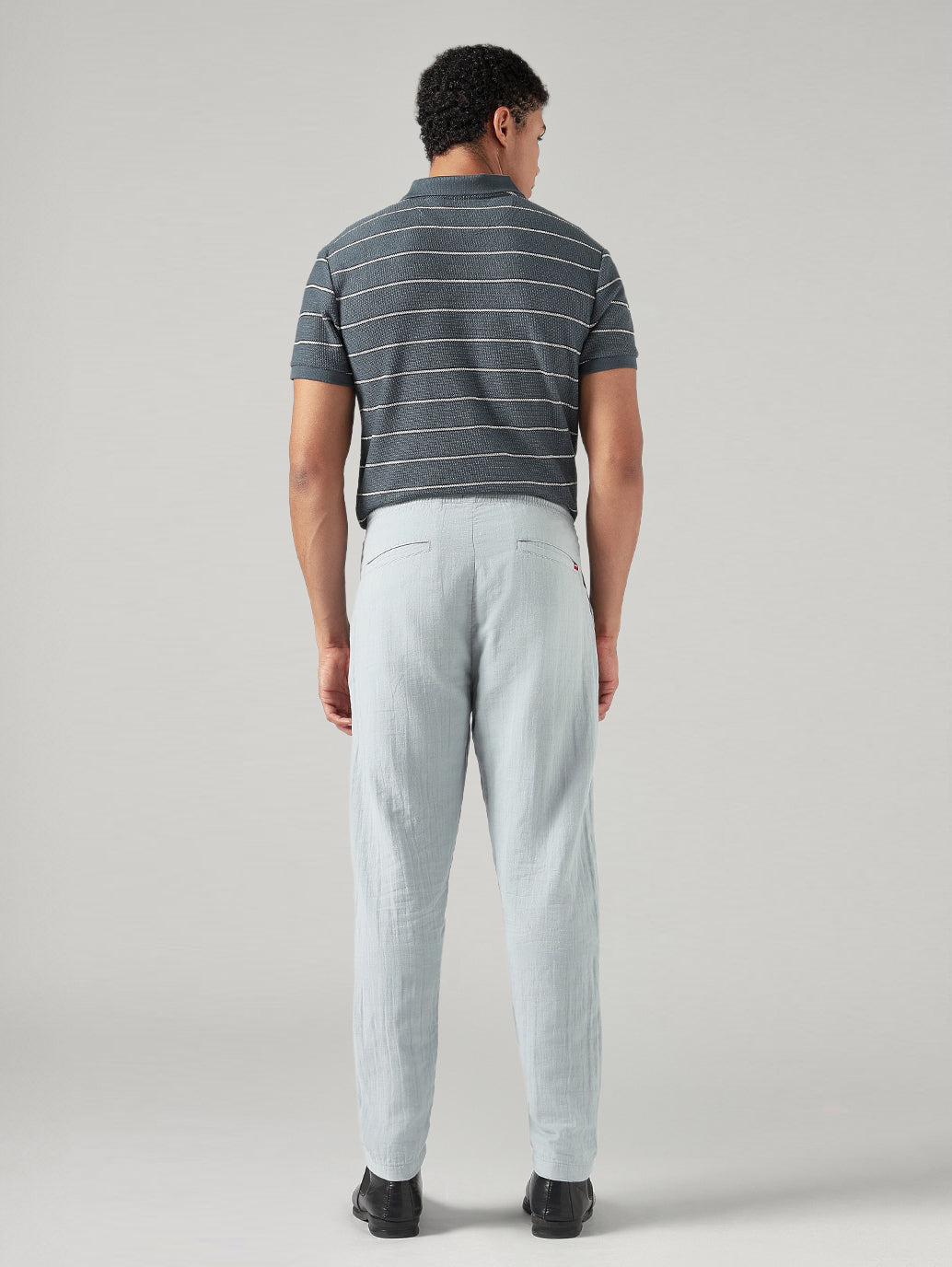 Men's Blue Tapered Fit Mid Rise Pull On Chinos - Back View