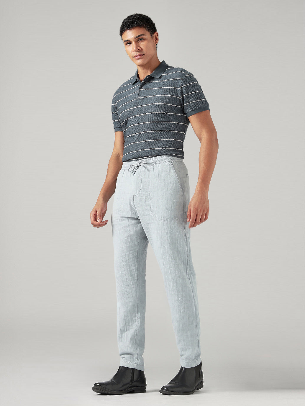Men's Blue Tapered Fit Mid Rise Pull On Chinos - SIde View