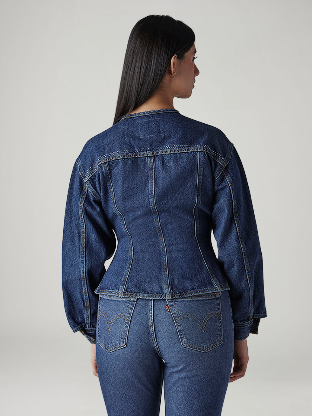 Women's Solid Regular Fit Jacket - Back View