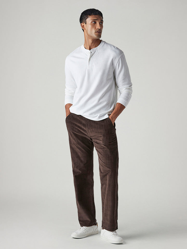 Men's 555 Brown Relaxed Straight Fit Mid Rise Corduroy Chinos