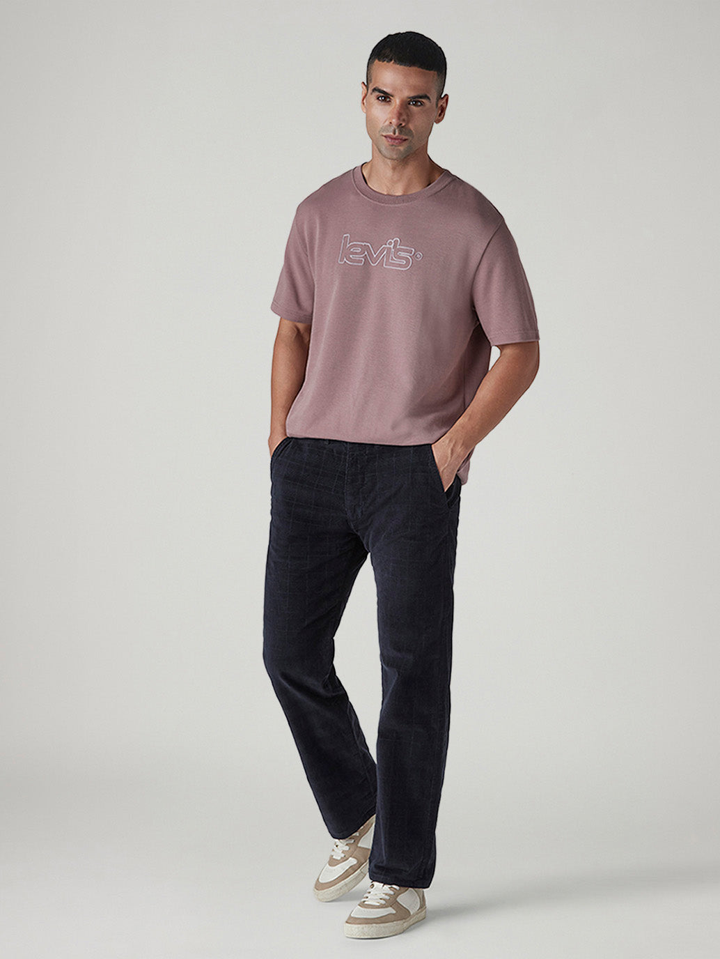 Men's 555 Navy Relaxed Straight Fit Mid Rise Corduroy Chinos