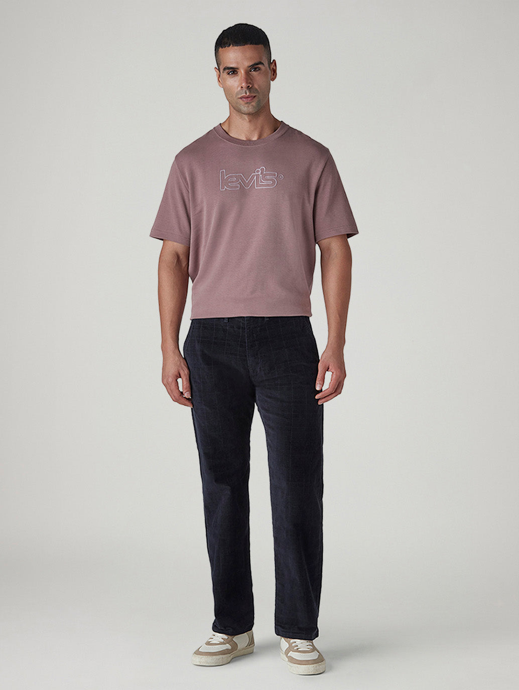 Men's 555 Navy Relaxed Straight Fit Mid Rise Corduroy Chinos - Front View