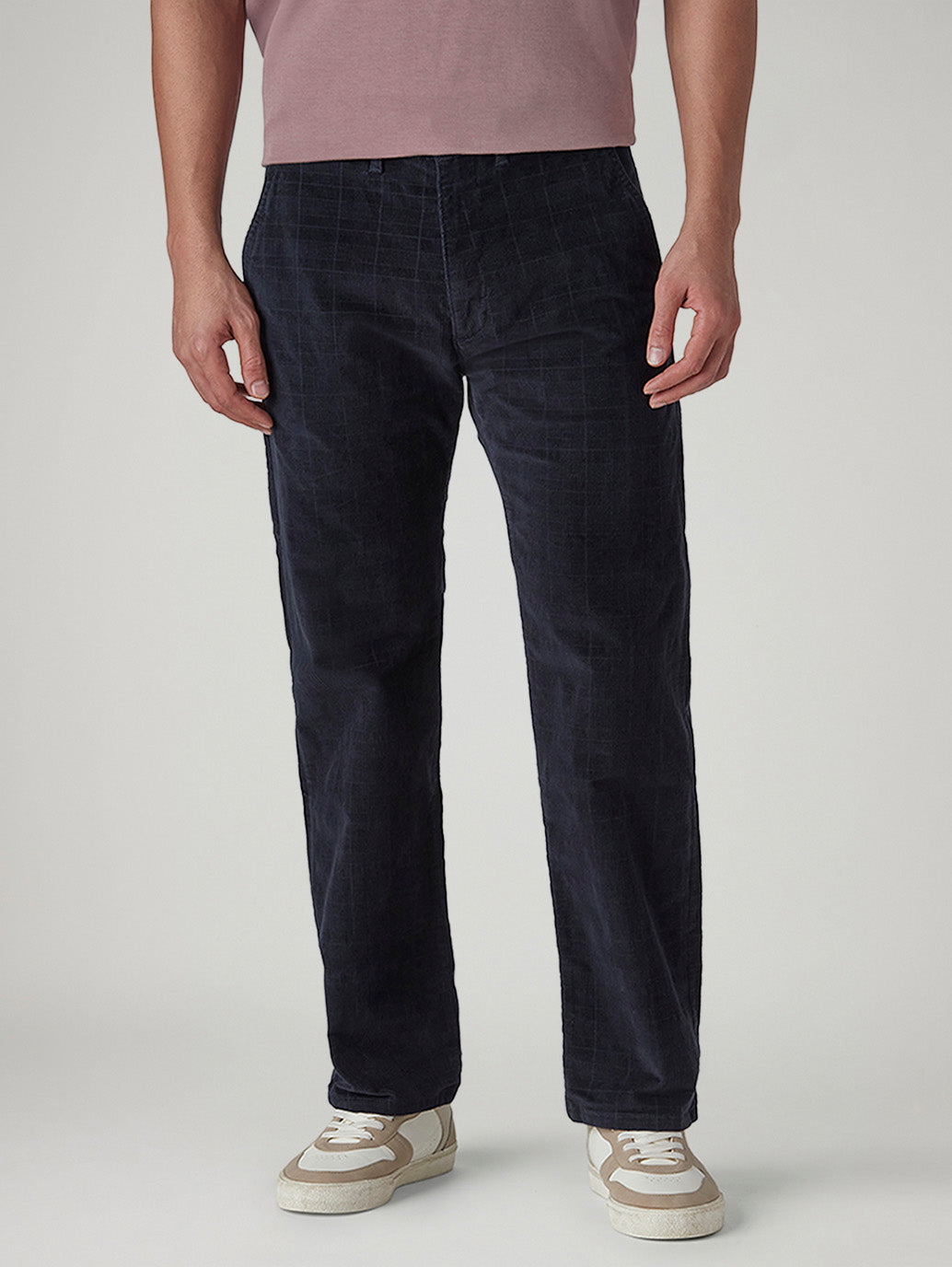 Men's 555 Navy Relaxed Straight Fit Mid Rise Corduroy Chinos - Front View
