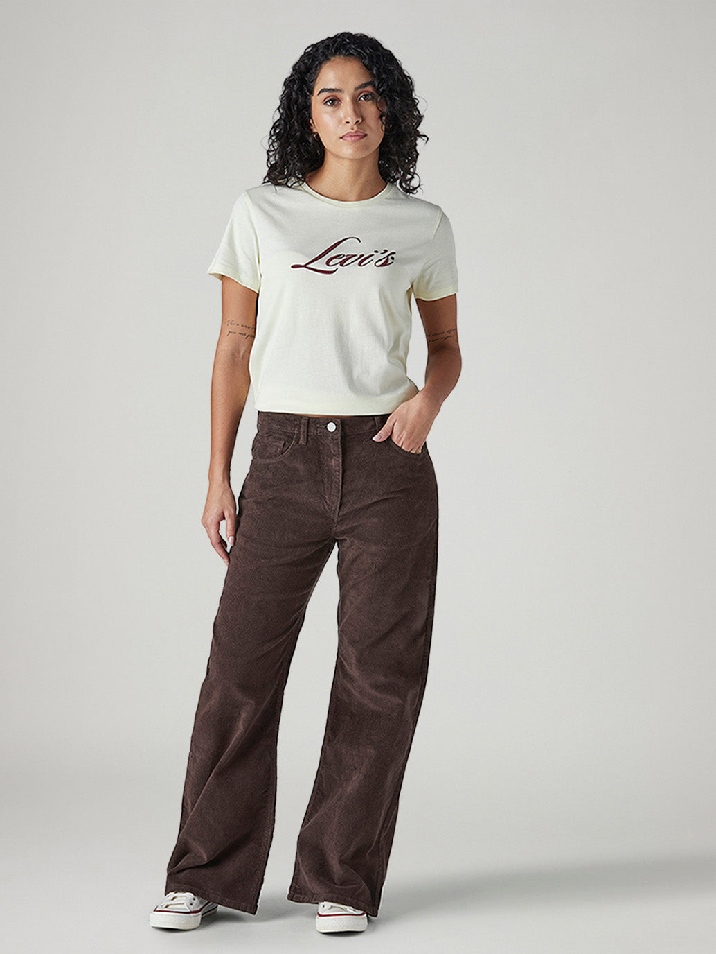 Women's Loose Bootcut Fit Mid Rise Corduroy Trouser - Front View